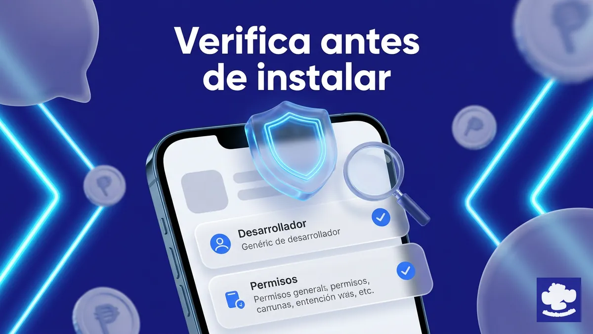 Verificacion de seguridad de un APK antes de instalar, icono de escudo azul sobre fondo indigo PlayUZU