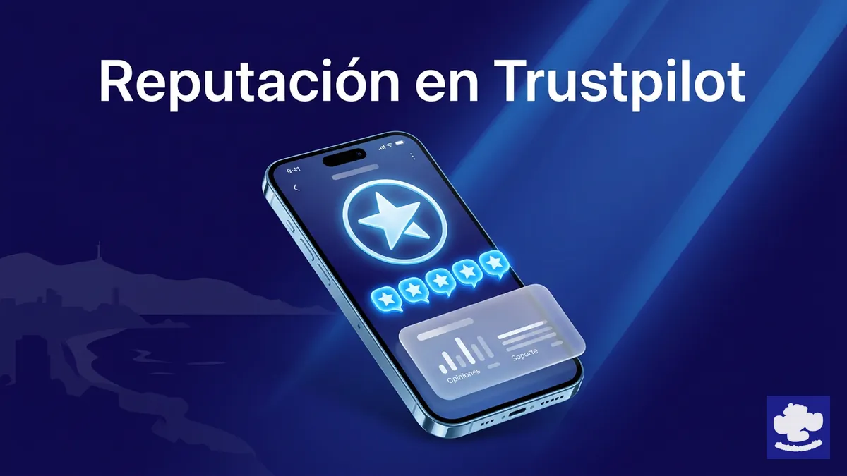 Pantalla de teléfono con estrellas de calificación mostrando la reputación de PlayUZU según Trustpilot